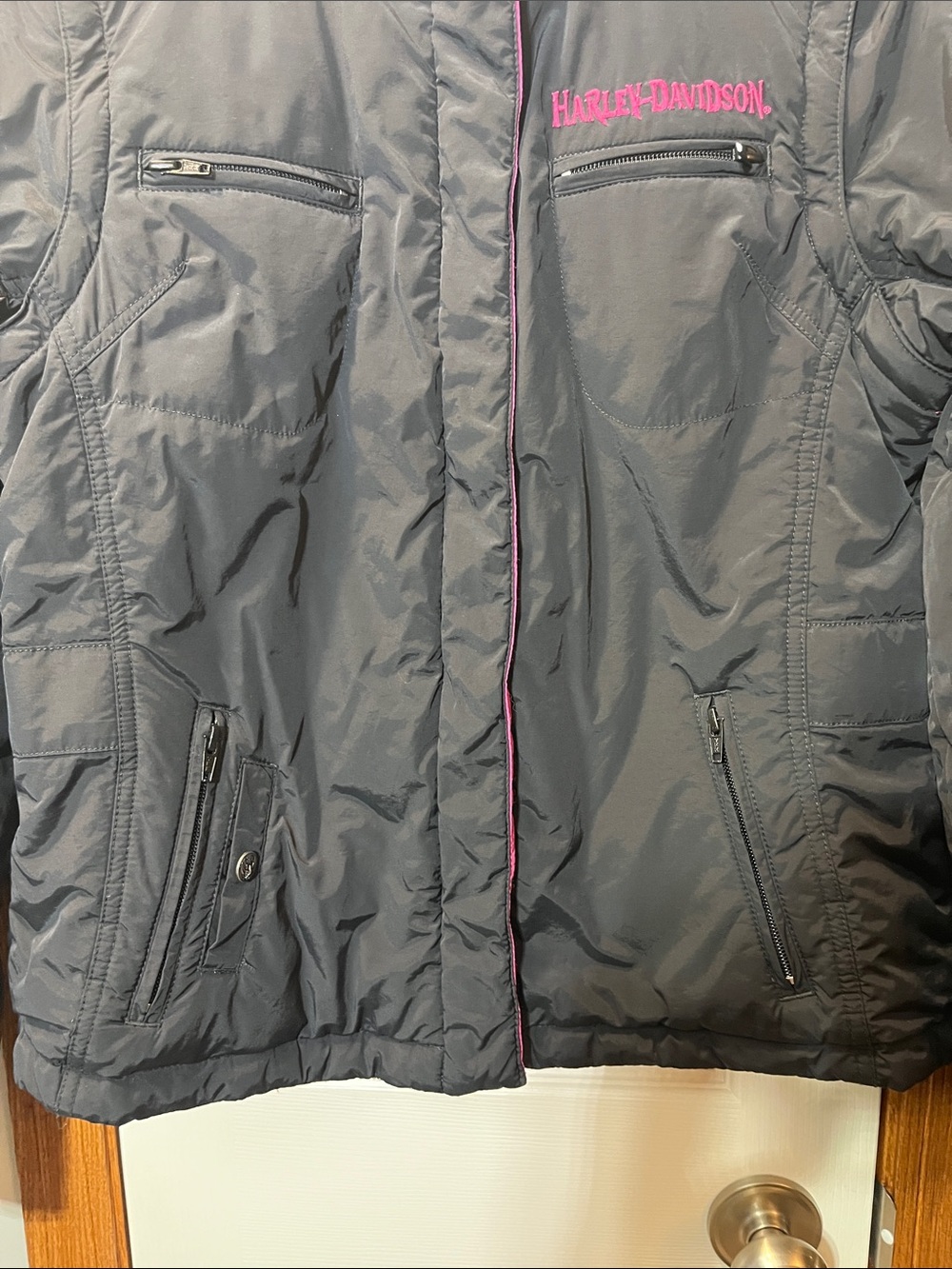 HARLEY DAVIDSON Black & Pink Reversible Med Weight Coat &/or Vest Women’s Large - Picture 7 of 16